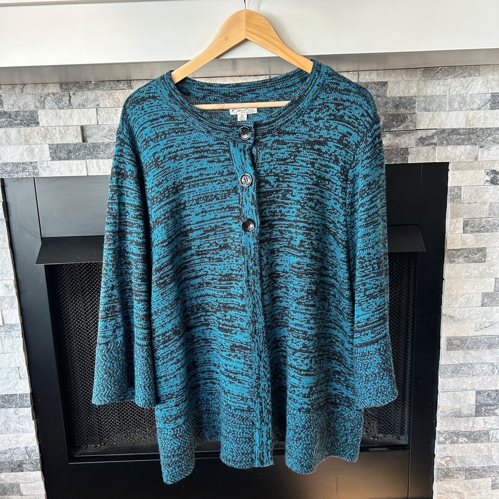 Kim Rogers Women’s 3X Blue Black Knit Button Front Sweater Cardigan Plus Size